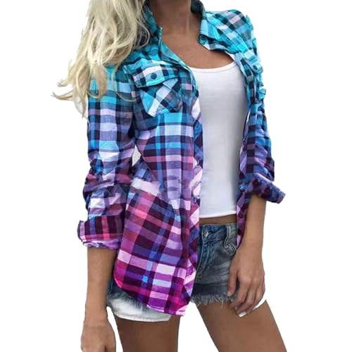 ZZWXWA Womens Jackets Plaid Printed Jacket Lapel Fall Sweatshirt Long Sleeve Outwear Casual Pocket Coat Oversized Button Tops
