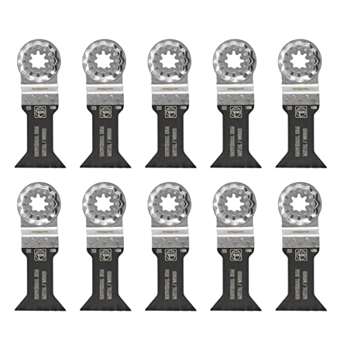 Fein StarLock E-Cut Universal BiMetal Oscillating Saw Blade - Medium Waisted Shape 1-3/4' Width for Aluminum Profile, Wood, Drywall and Plastics - Fits Most Multitools - 10-Pack - 63502223290