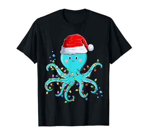 Octopus Wearing Santa Hat Christmas - Octopus Lover Xmas T-Shirt