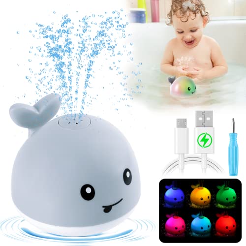 Gigilli Baby Bath Toys Gifts, Christmas Rechargeable Baby Toys Whale, Light Up Bath Toys, Sprinkler Bathtub Toys for Toddlers Infant Kids Boys Girls, Spray Water Bath Toy, Pool Bathroom Baby Toy