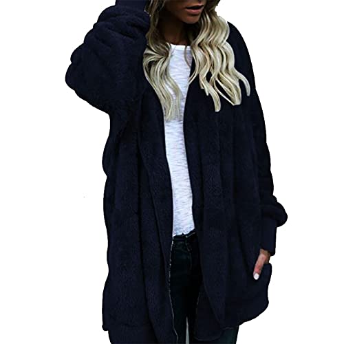ZZWXWA Womens Jackets Long Sleeve Plush Jacket Open Front Hooded Coat Oversized Pocket Cardigan Warm Outwear Winter Clothes