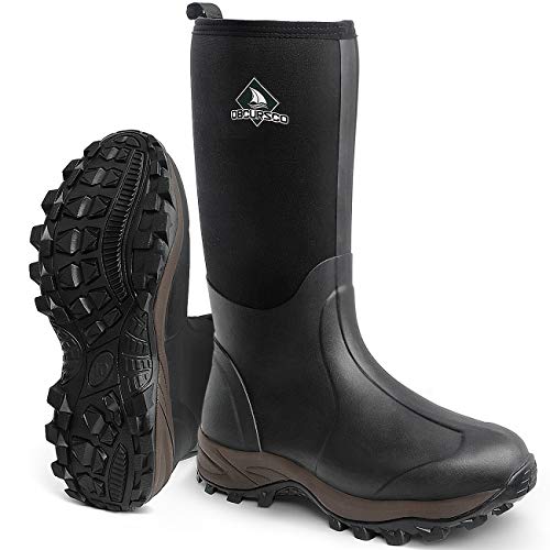 Obcursco Mens Rain Boots, Insulated 6mm Neoprene Rubber Boots for Men and Women Waterproof, Durable Hunting Boots Great for Cold Weather, Farm Working and Fishing (Standard Black, 11)