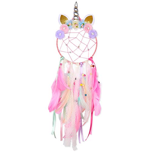 QtGirl Dream Catchers for Kids Unicorn Wall Decor for Girls Bedroom Flower Feather Wall Hanging Decoration