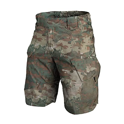 WENKOMG1 Mens Tactical Shorts,Woven Safari Style Military Waterproof Ripstop Elastic Waist Hiking Fishing Cargo Shorts,Summer Casual Sports Active Jogger Rugby Basketball Shorts(Army Green,XL)