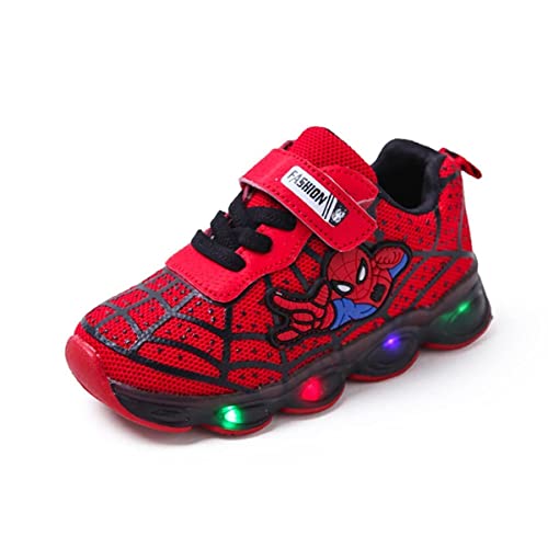 RAYCHY Toddler Boys Girls Light Up Shoes LED Lightweight Mesh Breathable Walking Sneakers Red