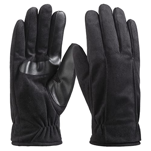 isotoner Men's Microfiber Touchscreen Texting Warm Lined Cold Weather Gloves with Water Repellent Technology, Black, Large