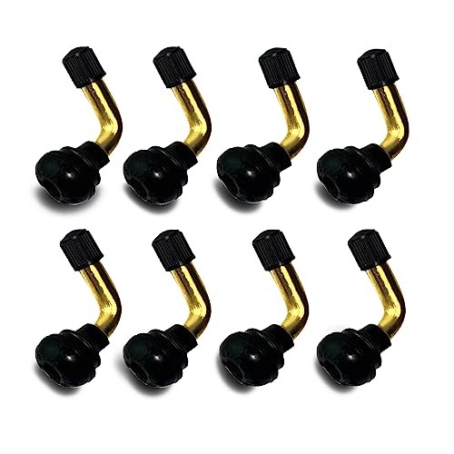 Tubeless Tire Valve Stem PVR70 8PCS Brass Stems Bent 90 Degree Angled Snap-in Black Rubber Base for Motorcycle Scooter ATV Go Kart Fits Tubeless Tire Rim