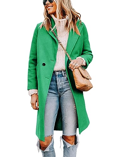 Tanming Women's Notch Lapel Double Breasted Wool Blend Mid Long Pea Trench Coat (Green, Large)