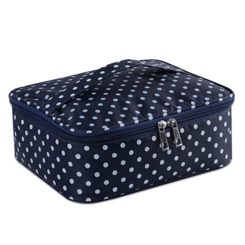 Narwey Travel Makeup Bag Large Cosmetic Bag Makeup Case Organizer for Women (Blue Polka Dot)