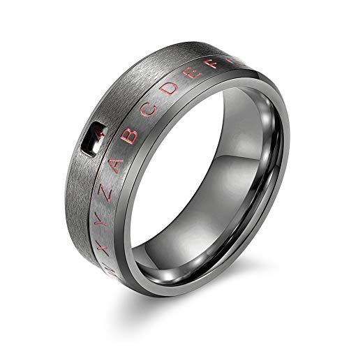 JAJAFOOK 8MM Men's Stainless Steel Alphabet Number Spinner Ring Decoder Design Silver, Black, Gold