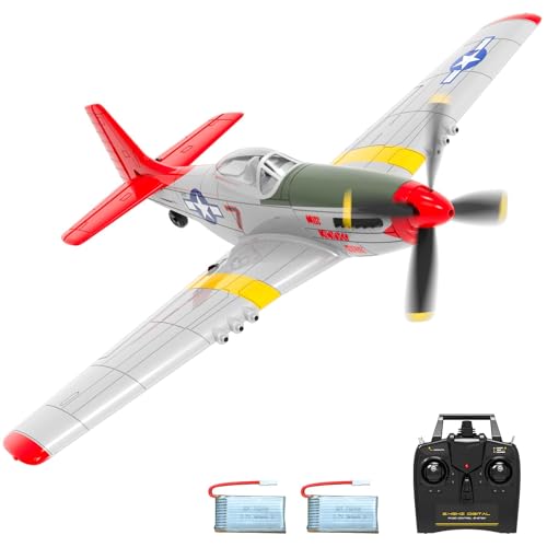 VOLANTEXRC RC Plane P51D Mustang RTF for Beginners, 2.4Ghz 4CH Remote Control Airplane Easy to Fly with Gyro Stabilization, Outdoor Hobby WWII Toy Gift for Kids & Adults (Red)