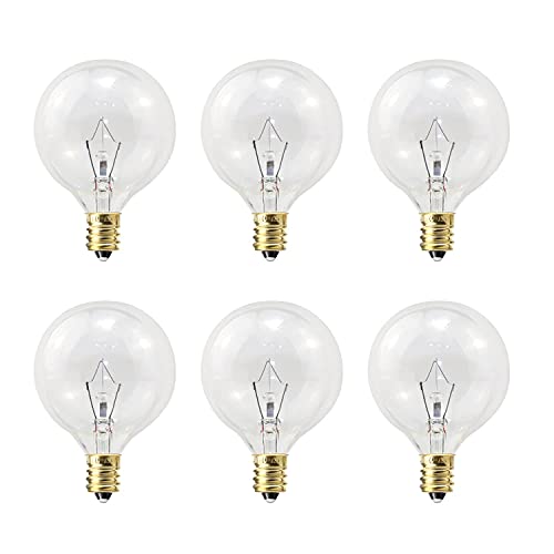 ETwinCoo Wax Warmer Bulbs, G50 25 Watt Light Bulbs for Full Size Scentsy Warmers, G16.5 Globe E12 Base Clear Scentsy Light bulbs for Wax Warmers - Long Life-Span and Melt Wax Fast, 120 Volt (6 Pack)