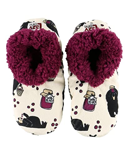 Lazy One Fuzzy Feet Slippers for Women, Cute Fleece-Lined House Slippers, Huckleberry, Bear, Jam, Non-Skid