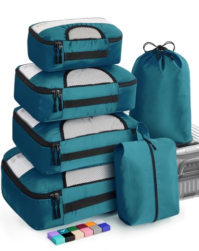 Veken 6 Set of Various Size Packing Cubes for Travel, Suitcase Organizer Bags Set with Shoe Bag, Luggage Organizer for Travel Accessories Travel Essentials