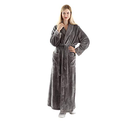 Oksun Womens Plush Fleece Long Robe: Flannel Warm Bathrobe - Full Length Winter Housecoat - Soft Cozy Nightgown Sleepwear (Gray, XL)