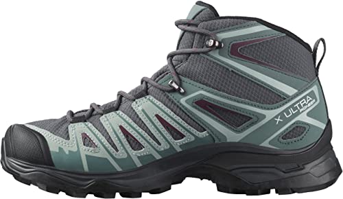 Salomon Women's X ULTRA PIONEER MID CLIMASALOMON WATERPROOF Hiking Boots for Women, Ebony / Stormy Weather / Wine Tasting, 7.5