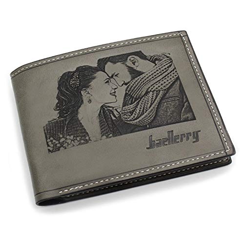 SeeWeLove Personalized Mens Wallet Custom Photo Engraved Wallets for Men, Black