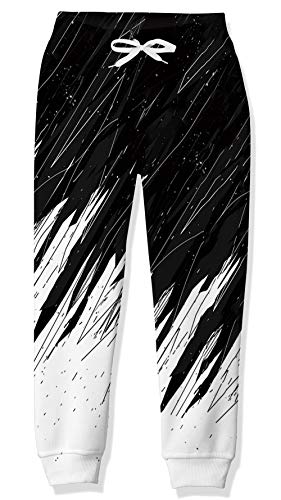 uideazone Boys Sweatpants Size 12 13 Funny Graphic Black White Splash Ink Jet Jogger Pants Soft Breathable Baggy Trouser with Drawstring Pockets