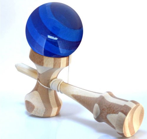 RQN Bamboo Kendama with Translucent Blue Ball with Extra String for Kids Teens Adults Festival Gift