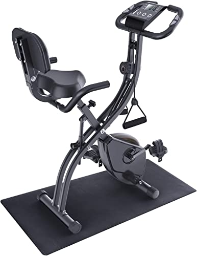 Exercise Bike 2022 New Version, Sportneer Folding Exercise Bike 16 Level Magnetic Resistance, Upright & Recumbent Stationary Bike with MAT & 2 Resistant Bands, Exercise Equipment for Home Use