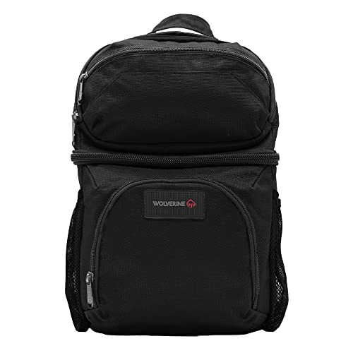 WOLVERINE 18 Can Cooler Backpack | Durable Nailhead Nylon, Dual Compartment Cooler & Dry Storage, Padded Mesh Back Panel, & Exterior Water Bottle Pockets