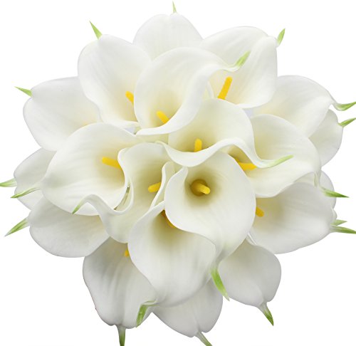 Duovlo 20pcs Calla Lily Bridal Wedding Bouquet Lataex Real Touch Artificial Flower Home Party Decor (White)