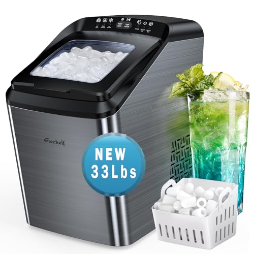 Elechelf Ice Makers Countertop Ice Machine Maker Self Cleaning,33Lbs/24Hrs, 9 Pcs Bullet Ice Cube Ready in 7mins, 2 Sizes of Ice Cube Selectable, Perfect for Home/Kitchen/Party/Office(Black)