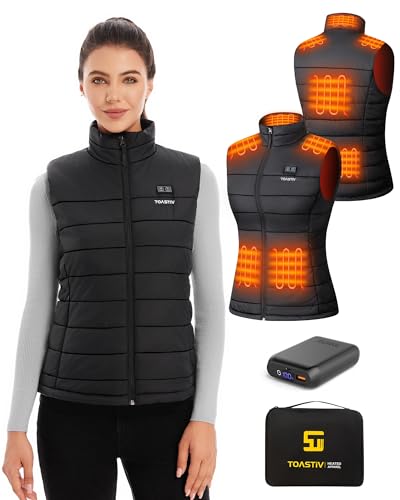 Toastiv Women's Heated Vest, 7.4V 16000mAh Battery Pack Included, Stand Heated Collar Lightweight Warmth Heated Vest