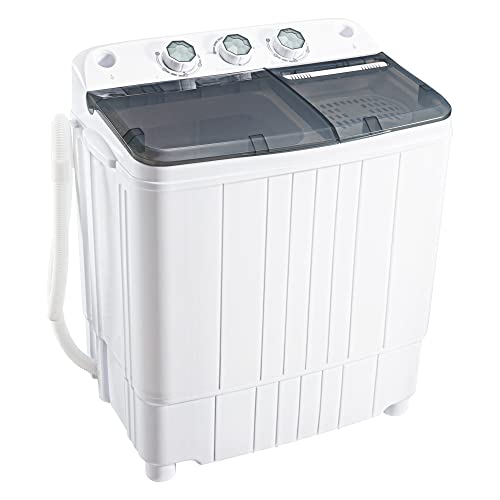 Homguava Portable Washer Machine 17.6LBS Capacity Mini Washing Machine 2 in 1 Compact Washer and Dryer Combo Twin Tub Laundry Washer(11LBS) & Spinner (6.6LBS) with Built-In Gravity Drain Pump(GREY)