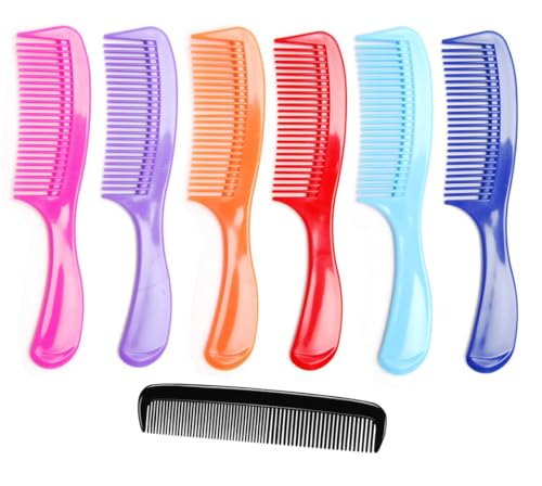 LUXXII - (6 Pack) 8' Colorful Styling Essentials Round Handle Comb and (1 Pack) 5' Favorict Pocket Comb (A)