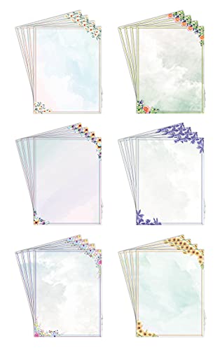 Stationery Paper, 100 Sheets, Floral Letter Writing Stationery, Letter Size 8.5 x 11 inch, 6 Unique Double Sided Designs, by Better Office Products, 100 Pack