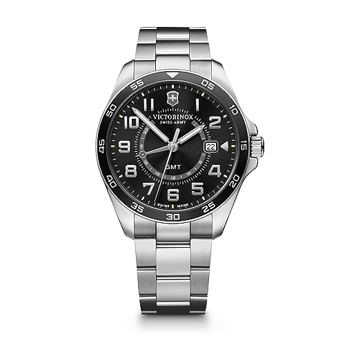 Victorinox FieldForce Classic GMT - Masculine Watch for Men - Black Dial and Silver Stainless Steel Bracelet