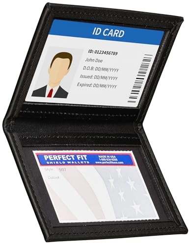 Perfect Fit Shield Wallets Slim Dress Leather 2 ID Windows Wallet Bifold License Holder Dual Double I.D. Case Card Permit For Larger Cards Minimalist Wallet