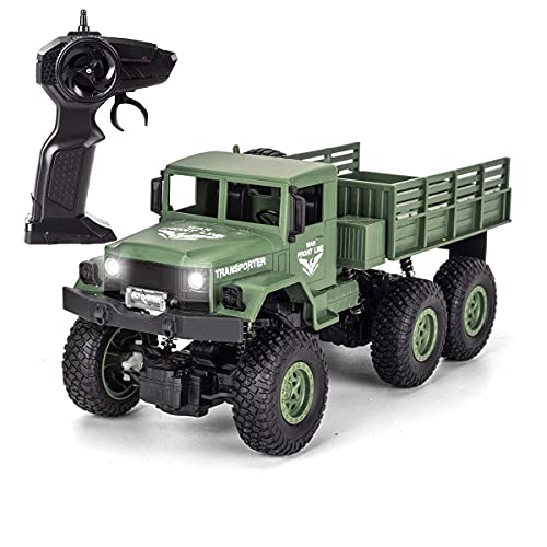 XINGRUI 50 Minutes Playing Time RC Military Truck, JJRC Q69 Off-Road Remote Control Car 2.4Ghz 4WD 1:18 Scale Toy Vehicle for Kids Children Boy Gift
