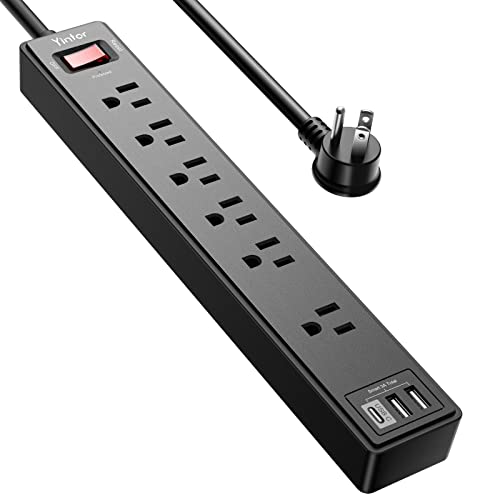 6Ft Power Strip Surge Protector - Yintar Extension Cord with 6 AC Outlets and 3 USB Ports for for Home, Office, Dorm Essentials, 1680 Joules, ETL Listed, (Black)