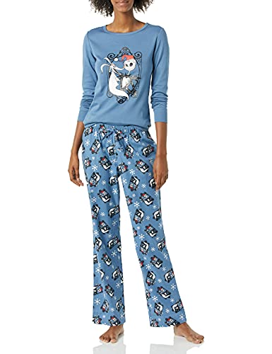 Amazon Essentials Disney Women's Snug-Fit Cotton Pajama Sleepwear Sets, Nightmare Santa Jack - Womens, Large