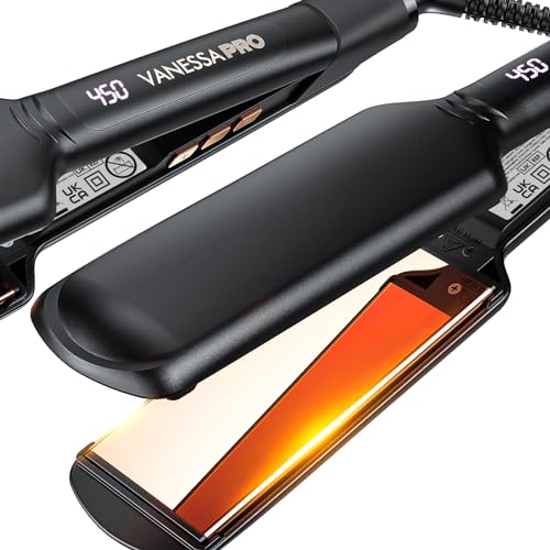 VANESSA PRO Titanium Flat Iron for Sleek Hairstyling - 2 Inch for Thick, Black Hair With One Pass Straightening