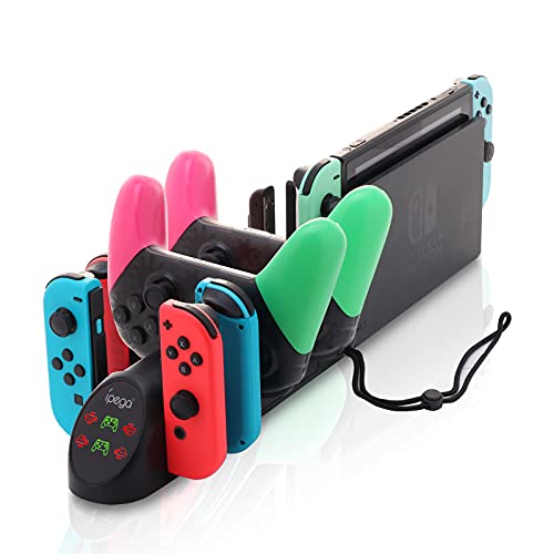 ECHZOVE Controller Charger for Nintendo Switch, Charger for 4 Switch Joy-Con Controllers, 2 Switch Pro Controllers, 2 Joy-con Wrist Straps with USB 2.0 Plug and USB 2.0 Ports - 6 in 1