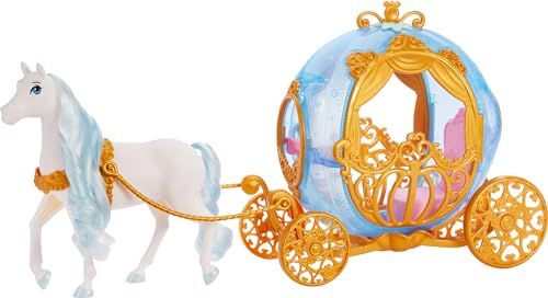 Mattel Disney Princess Cinderella’s Rolling Carriage with Gold Details & White Horse with Brushable Mane & Tail, Inspired Disney Movie