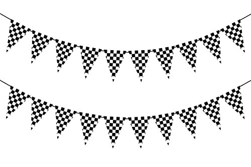 VILIFEVER 2 Pieces Black and White Checkered Flags Banner, Double Sided Checkered Pennant Banner for Racing Party Decorations Race Car Baby Shower Birthday Party Supplies