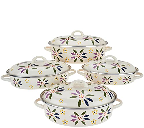 Temp-tations by Tara 8 Pc Enamel Cookware Set, 5 Qt, 3.5 Qt, 2.5 Qt, 1.5 Qt (Old World Confetti)
