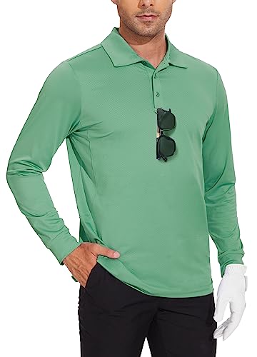 JWM Men's Long Sleeve Golf Polo Shirts - Athletic Casual Travel Performance Collar Shirts Lightweight Quick Dry UPF50