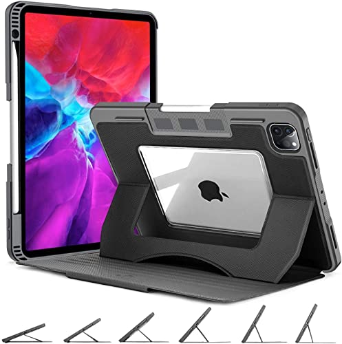 OCYCLONE iPad Pro 11 inch Case 4th/3rd/2nd/1st Gen 2022/2021/2020/2018, 6 Viewing Angles Magnetic Stand Clear Back Auto Wake/Sleep Protective Case with Pencil Holder for iPad Pro 11 inch, Black