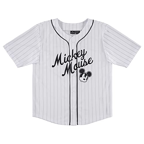 Disney Boys Mickey Mouse Baseball Jersey - Boys Classic Mickey Mouse Mesh Button Down Baseball Jersey Mickey Mouse Fashion Shirt (White, Medium)