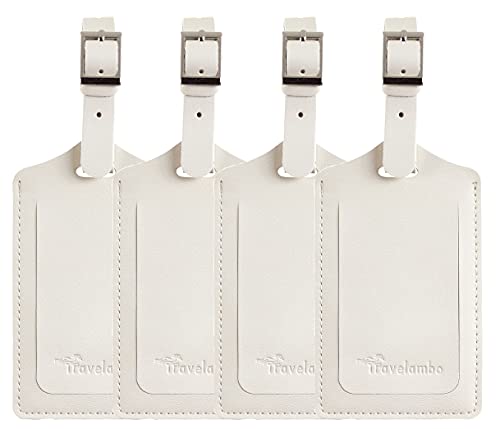 Travelambo 4 Pack Leather Luggage Tags for Suitcases Travel Labels (Ivory)