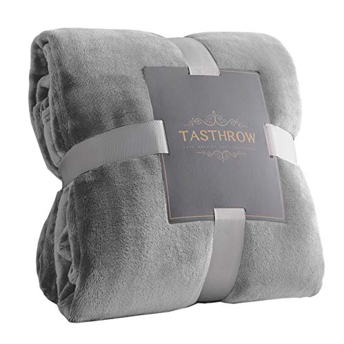 TASTHROW Large Flannel Fleece Throw Blanket, 50×70 Inch - Cozy Lightweight Thick Blanket - All Seasons Suitable for Women, Men and Kids (Light Grey)