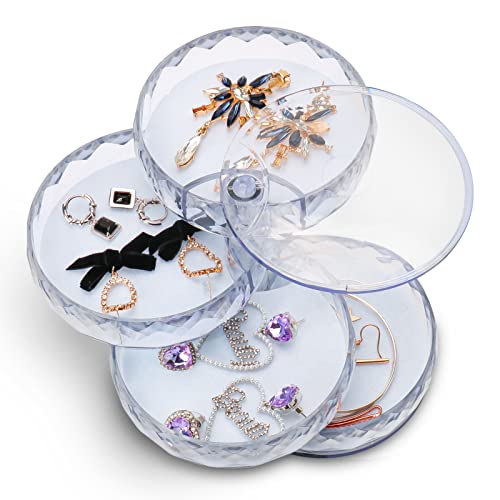 CONBOLA Acrylic Jewelry Organizer, Small Storage Box Jewelry Earring Holder for Women, 5-Layer Rotating Travel Jewelry Tray Case with Lid for Bracelet