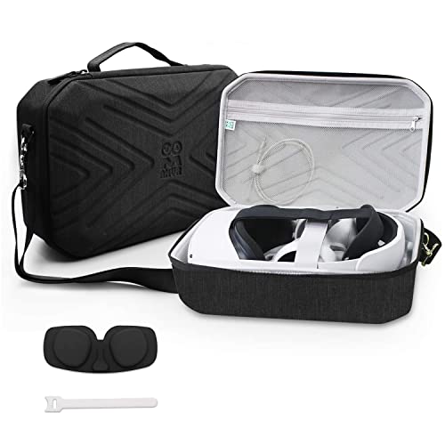 AMVR Carrying Case for Oculus Quest 2 - Protective Box Fit Meta Quest2 Headset With Head Strap, Pair Controllers, Charger Accessories Storing Travel Case, Adjustable Shoulder Strap (Large)