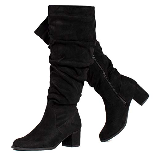 RF ROOM OF FASHION Women's Wide Calf Block Heel Slouchy Knee High Dress Boots (BLACK, Size 11)