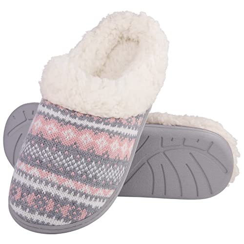Evshine Warm Knit House Slippers for Women Comfy Fleece Lined Winter Slippers with Memory Foam and Indoor Outdoor Soles, Pink, Size 8-9